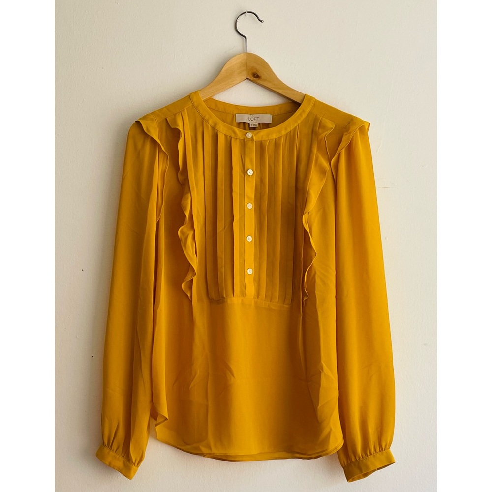 Loft Long Sleeve Bib Ruffle Blouse